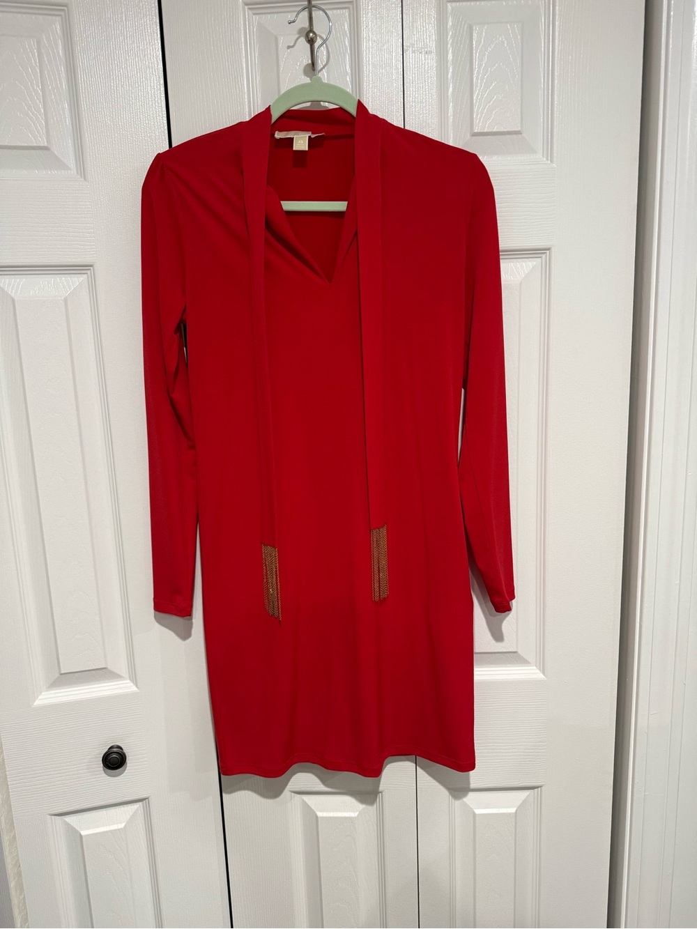 Women's Red Long-Sleeve Tie-Neck Dress - Michael Kors